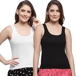 floret Women's Regular Fit Cotton Innerwear Camisole Slip Pack of 2 U-Neck/Wide Thick Straps/Weist-Length Spaghetti-picture-32