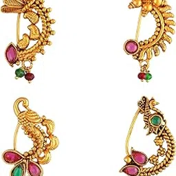 vivastri fashion jewellery Vivastri Premium Gold Plated White Pearl,Moti Beaded Alloy Nath,Nathiya,Nosepin,Nosering,Guttapusalu For Women & Girls -VIVA1036-1035-1038-1037NTH-Press-picture-21