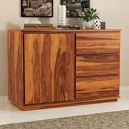 GateWay Furniture Sheesham Wooden Chest of Drawer with 3 Drawer & 2 Shelves Storage for Living Room Storage - Solid Wood Chest of Drawers Wooden Drawer Cabinet for Bedroom Home (Owen1_Honey Finish)-image-36