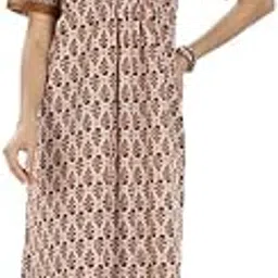naidu hall Cotton Nighty for Women| Printed Maxi Nightdress | Short Sleeve Mandarin Collar Night Gown | Soft Comfortable Sleepwear for Women Home Wear Nighty for Women-picture-45