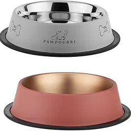 PAWPOURRI Combo of Anti-Skid Feeding Bowls for Dogs, Cats & Puppy Pet Bowl Pack 2 Stainless Steel Pet Bowl (700 ml Each, Orange & White)-picture-24