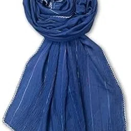 fahabo Crushed Stripes Cotton Scarf with Crochet Lace Border for Women – Lightweight Hijab, Headscarf, Neck Wrap, Stole | Modest Fashion Accessory (Size: 73"x30")-picture-52