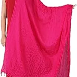Women's Cotton Dupatta, Hot Pink, 2.5 Meter Length, Tasselled Border, Crinkled Texture, Traditional Scarf-picture-20