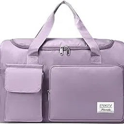 kienlix Nylon 40 Cms Imported Foldable Travel Duffle Shoulder Tote Bag for Women, Expandable Lightweight Waterproof Carry Weekender Overnight Luggage Bag (Purple)-picture-10