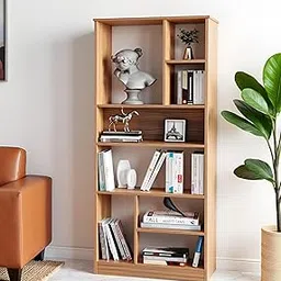 Woodwider Arvin Wooden Bookshelf with 6 Shelves | Engineered Wood Book Cabinet Storage Rack for Living Room, Bedroom & Office | Multipurpose Book Stand & Display Shelf (Exotic Teak)-image-2