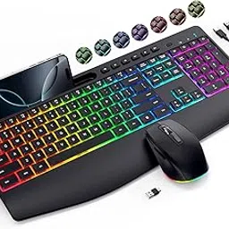 Wireless Keyboard and Mouse, RGB Backlit, 2.4G Rechargeable Keyboard Full-Size with Phone/Tablet Holder-picture-42