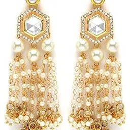 karatcart Gold Plated Designer Polki Kundan Drop Earrings for Women-picture-38