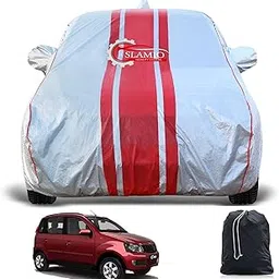 Slamio Custom Fit Waterproof Car Cover for Mahindra Quanto | Heavy Duty UV Resistant, Dustproof, Scratchproof, Heat Reflective, with Mirror Pockets | All Weather Protection | Ignite Silver Red-picture-42