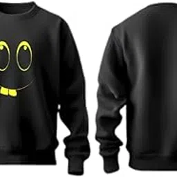 Smiley Face Black Cotton Sweatshirt, 320gsm Brushed Loopknit, Ultra Soft Pre-Shrunk Unisex Pullover with Yellow Print, S-XXL Sizes-picture-12