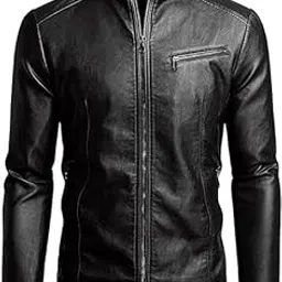 FINE HIDE Men's Classic Motorcycle Leather Jacket, Brown, with Quilted Panels-picture-46