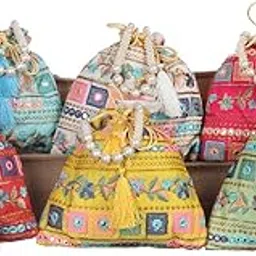 sainik's - access to quality Sainik's Rajasthani Style Royal Clutch Silk Batwa Bag Combo Khajoor Wristlets Ethnic Potli Combo For Women's Zari Work Potli Combo Bridal Potli Comb Muti Color,SQCOL-PTLY-5-picture-37