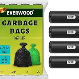 Everwood Premium Garbage Bags Large Size | 24x32 Inches (61cm x 81cm) Bin Bag | Pack Of 4 Rolls | Dustbin Bag/Trash Bags for Home, Kitchen & Office | Pouch Packing | Black Color, 60 Bags-picture-44