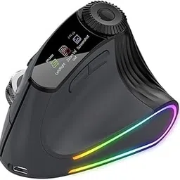 Vertical Ergonomic Wireless Mouse - Silent Click, Triple Mode (2.4G+BT5.0×2), Adjustable DPI up to 4800, 7-Color Auto Cycling Light for Computer, Laptop, Notebook, PC - Screen Display (Black)-image-52