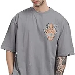stelino Mens Oversized Round Neck Printed T-Shirt Pure Cotton 3/4 Sleeves | Casual Wear | Lightweight | Summer Season | Grey Medium-picture-31