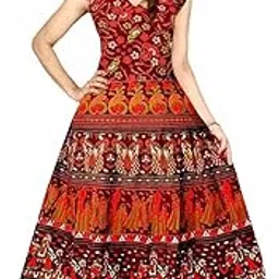 roll on Women's Cotton Dress - Jaipuri Sanganeri Print Midi Long Flare Maxi A-Line Gown Skirt, Mandala Rajasthani Hand Block (Free Size)-picture-30