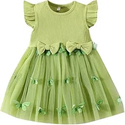 hopscotch Girls Short Sleeves Embellished Print Green Casual Dresses-picture-40