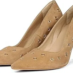 Womens Taupe Suede Leather Pumps-image-56