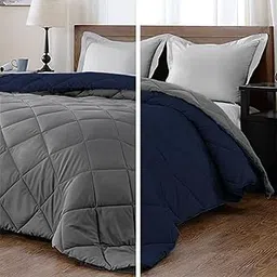 Make Bed Reversible Comforter 220 GSM Microfiber Reversible AC Comforter/Blanket for Winter/Quilt/Duvets for King Size Double Bed Comforter (90 * 100 Inch, Navyblue & Grey)-image-68