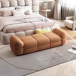 LEGACY OF COMFORT Prith Ottoman Bench with Armrest 2 Seater Sofa Ottoman with Armrest for Living Room Bedroom and Entryways (Orange)-image-59