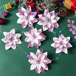 Set of 6 Pcs Latest Beautiful Pink Poinsettia Christmas Flowers Xmas Flowers Christmas Decoration Items Xmas Ornaments DIY Xmas Craft Wreath Garland Tree Decoration-picture-11