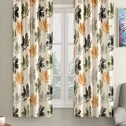 Home Sizzler 2 Pieces 3D Maple Eyelet Polyester Window Curtains - 5 Feet, Green-picture-30