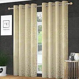 RED RIBBON DECOR Heavy Velvet Fabric Luxury Looks Leaf Design Room Darkening Grommet Curtains 9 Feet For Long Door, Cream, Pack Of 2 Pieces-picture-27