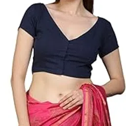 palash Women's V-Neck Readymade Cotton Blouse, Blue Color-picture-28