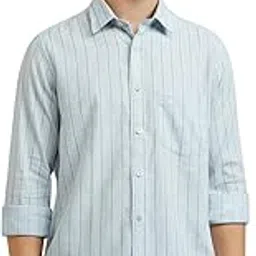 colorplus Men's Tailored Fit Stripe Pattern Linen Blend Spread Collar Full Sleeve Casual Shirt-picture-31