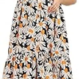 putchi Cotton Round Neck Elbow Sleeves Woven Flared Midnight Daisy Feeding Dress - Ink Black-picture-46