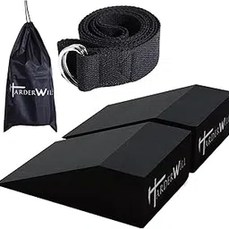 HarderWill 3 in 1 Yoga Foam Wedge Blocks (Pair), Calf Raise Block, Yoga Strap Set, Calf Stretcher, Yoga Wrist Support, Balance, Pushup, Fitness, Pilates, Heel Stretcher, Squat Wedge with Gym Bag-picture-16