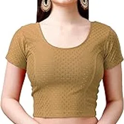 sumaira tex Women's Readymade Dobby Cotton Lycra Stretchable Round Neck Short Sleeve Blouse Fancy Lycra Stretchable Blouse for Women Readymade Saree Blouse-picture-13