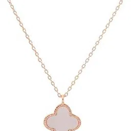 aaishwarya RoseGold Minimalistic Reversible Black and White Clover Pendant Necklace for Women and Girls-picture-30