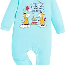 knitroot Dad Birthday Theme, Happy 1st Birthday With Me Daddy, 100% Pure Cotton Blue Jumpsuit, Unisex Baby Kids Romper, Sleepsuit, Bodysuit, Full Sleeves, Shoulder-Snap-Buttons, Infant Cloths-picture-12