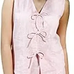 athena lifestyle Women and Girls Cotton Regular Sleeveless V-Neck Solid tie-up Drawstring Closure Casual Top-picture-31