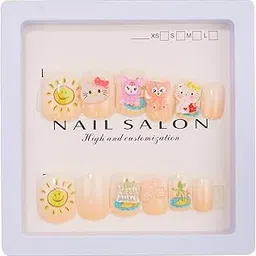 CherryBox Beautiful and Cute 3D Cartoon Nails Set of 12 pieces for Kids and Adults Cartoonand Lifestyle Design (Multicolour) Glue Pad, Nail Filer, Cleaning Pad Included Birthday gift for girls nails-picture-15