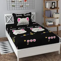 Glace Cotton 160TC Prime Collection Single Flat Bedsheet with 1 Pillow Cover - (Black2)-image-33