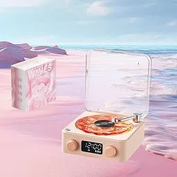 Waves Vinyl Bluetooth Speaker, Aqua Vinyl Speaker, Vinyl Bluetooth Speaker with Adjustable Light, Digital Clock, 4 Natural Sound Effects and 360° Surround Sound for Bedroom, Party-picture-23