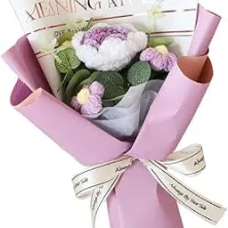 MYADDICTION Knitted Flower Bouquet Mother's Day Gift from Daughter Son for Wedding Women Purple-picture-20