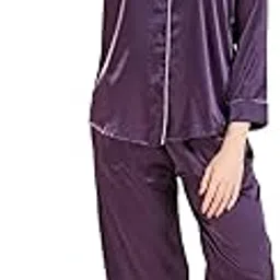 kattly Women Night Suit Set | Satin Night Suitset | Soft Silk Feel Pyjama Set with Full Sleeves Shirt & Pants | Comfortable Nightwear for Womens-picture-33
