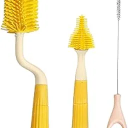 FunBlast Silicone Baby Bottle Cleaning Brush Set – 3-Piece Bottle, Nipple & Straw Cleaner with Soft Bristles, 360° Rotating Handle – Baby Feeding Accessories (Yellow)-picture-49