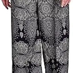 happening Women Printed Pure Cotton- Wrap Around Palazzo Pants- HIGH Rise- Blue/Black/Burgundy/Peacock Colors- Free Size to fit Waist Size 26" inch to 36" inch-picture-36