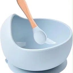 COZIESS 1Set, Baby Feeding Bowl & Spoon Set – Silicone, Unbreakable, Non-Slip Suction Base, Soft Spoon for Infant & Toddler Self-Feeding, BPA-Free, Easy Clean, Travel-Friendly (Blue, M) image 1