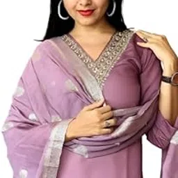 Women's Chanderi Silk Kurti with Rayon Slub Pants & Dupatta | Printed Three-Quarter Sleeve Ethnic Set-picture-21