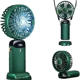 Mini Portable Fan | Rechargeable USB Handheld Fan | 5-Speed Adjustable, Handheld Cooling Fan for Home, Office, Car, and Travel | Compact & Lightweight Design | 90° Foldable Desk Fan with Base (Green)-image-90
