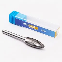 MECRAAF® Super Grade Carbide Rotary Burr Cutter|Single Cut| 6mm Shank (1/4") | Head Dia: mm | Die Grinder Bit|Flame shape (F2) |for Metal Wood Carving Engraving Polishing Drilling-image-0