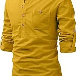 univibe Full Sleeve Spread Collar Pure Cotton Casual, Wedding, Party, Festival Stylish Latest Short Length Slim fit Kurta Style Shirt for Men and Boys.-picture-59