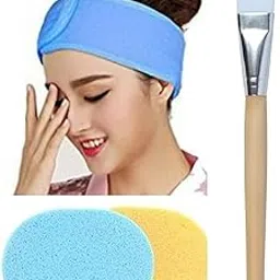 equvia Polycotton Stretchable Elasticized Adjustable Facial Headbands and Face Pack Brush and Face Cleaning Sponges for Women, Set of 3 - Multicolor-picture-44