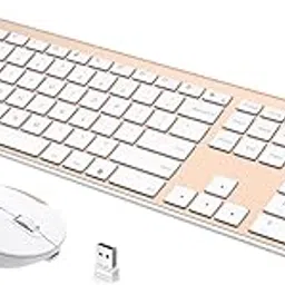 Wireless Keyboard and Mouse, Vssoplor Rechargeable Quiet Full-Size Keyboard and Mouse Combo Set Ultra Slim Design for Laptop, PC, Notebook, Desktop-White and Gold-image-75