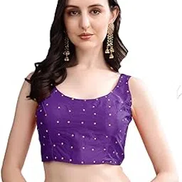 pujia mills Women's Square Neck Silk Sleeveless with Stone Work Readymade Blouse-picture-25