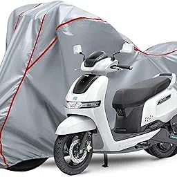 AUTOTEN-Bike Body Cover TVS iQube Full Body Cover with Waterproof, Dust Proof, UV Rays Protective, Triple Stitching & Lightweight Two Wheeler Covers - (Silver with Waterproof Red Piping) image 1